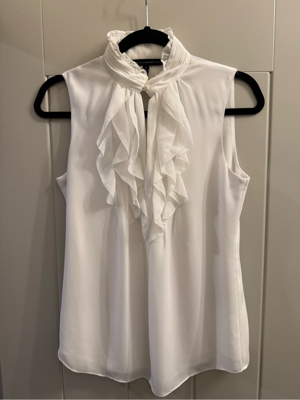 WHBM Sleeveless Ruffle Tie-Neck Blouse - White